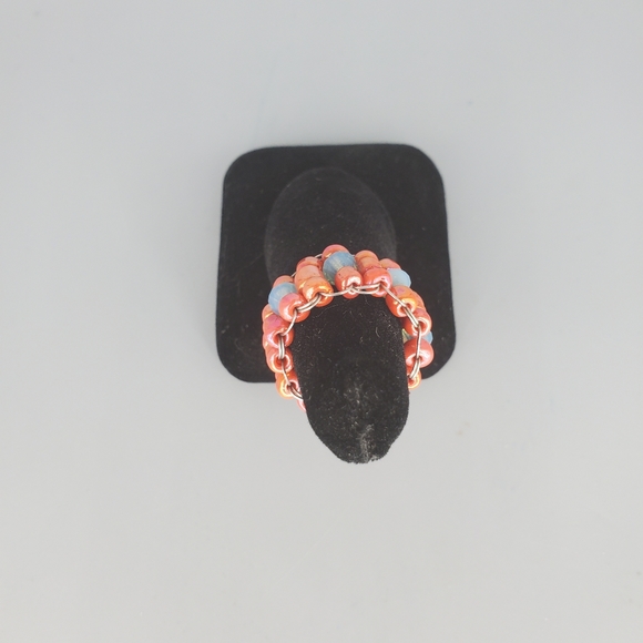 Red & Seagreen Swarovski Beaded Ring - Picture 4 of 10